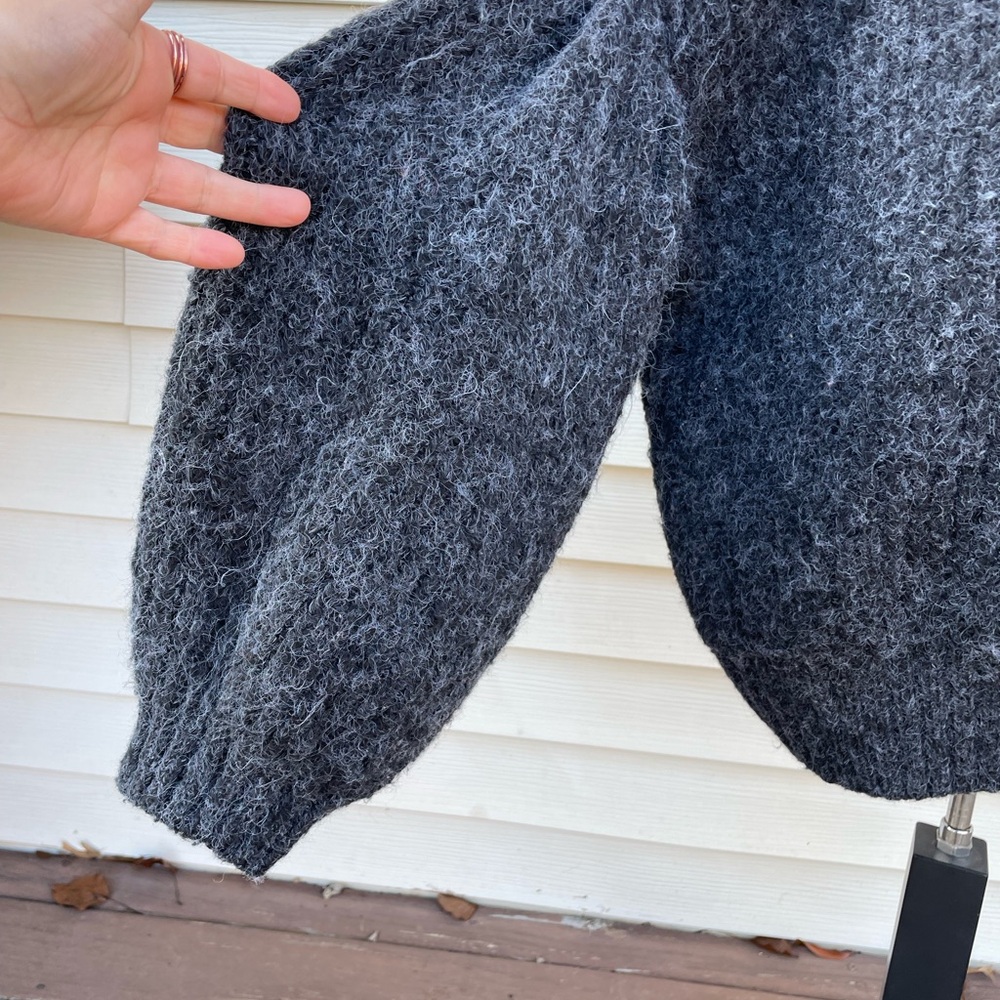 Charcoal Crewneck Sweater with Chunky Knit and Cable Design - Picture 3 of 4